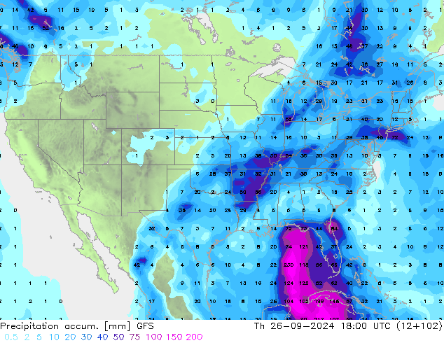 Precipitation accum. GFS Th 26.09.2024 18 UTC