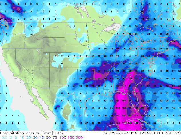 Totale neerslag GFS zo 29.09.2024 12 UTC