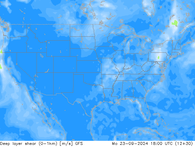 Deep layer shear (0-1km) GFS Pzt 23.09.2024 18 UTC