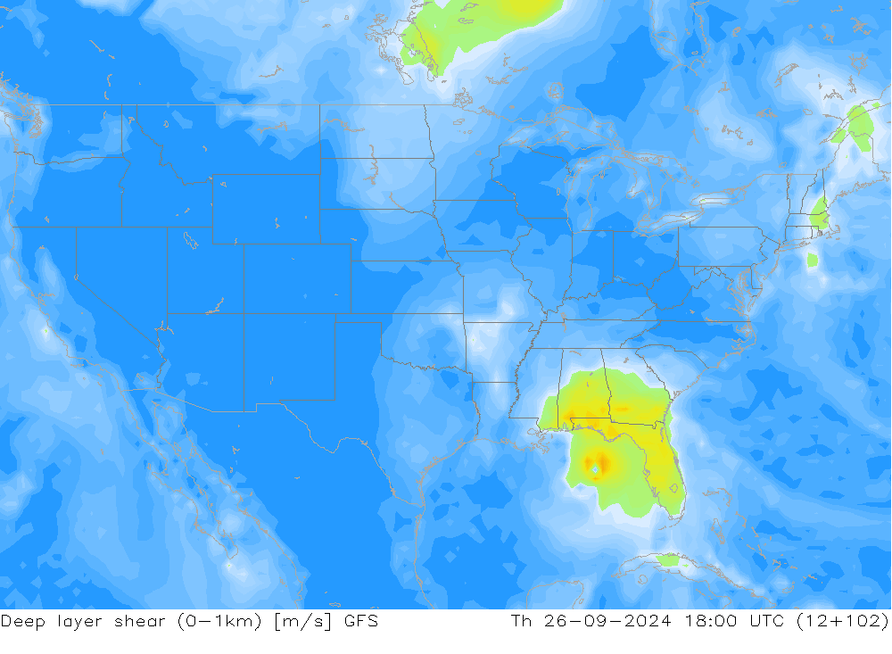 Deep layer shear (0-1km) GFS Per 26.09.2024 18 UTC