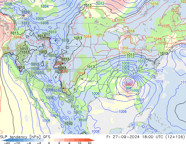 Druktendens (+/-) GFS vr 27.09.2024 18 UTC