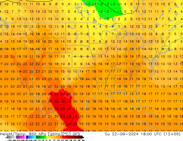 Height/Temp. 850 hPa GFS Září 2024