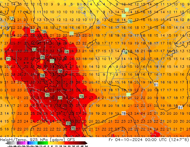 Yükseklik/Sıc. 925 hPa GFS Cu 04.10.2024 00 UTC