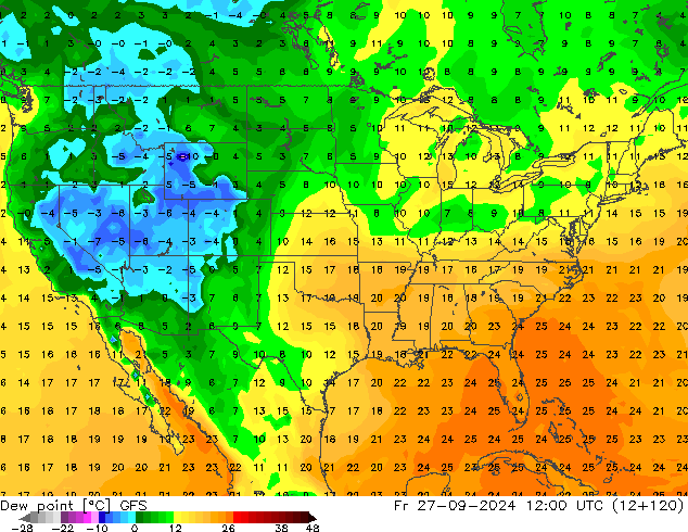 Rosný bod GFS Pá 27.09.2024 12 UTC