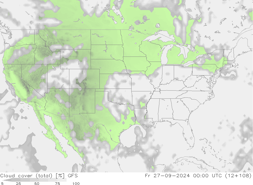 nuvens (total) GFS Sex 27.09.2024 00 UTC