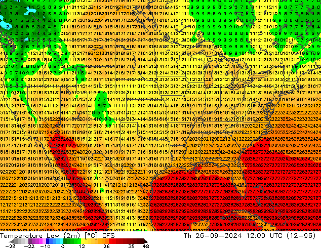 température 2m min GFS jeu 26.09.2024 12 UTC