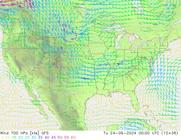 Wind 700 hPa GFS Tu 24.09.2024 00 UTC