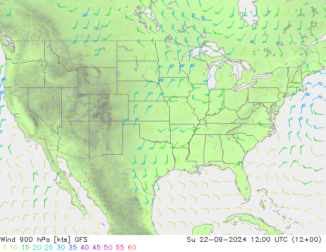 Viento 900 hPa GFS dom 22.09.2024 12 UTC