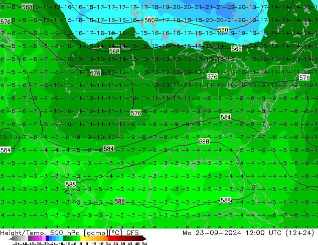 Z500/Rain (+SLP)/Z850 GFS пн 23.09.2024 12 UTC