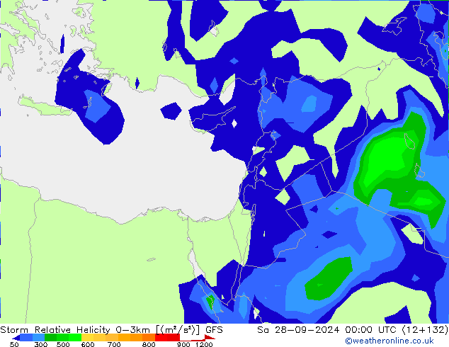 Storm Relative Helicity GFS сб 28.09.2024 00 UTC