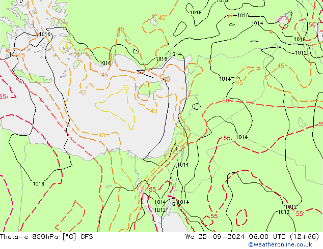 Theta-e 850hPa GFS We 25.09.2024 06 UTC