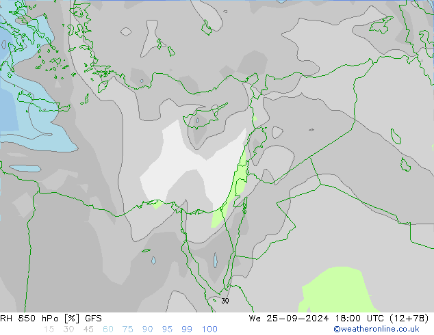 RH 850 hPa GFS  25.09.2024 18 UTC