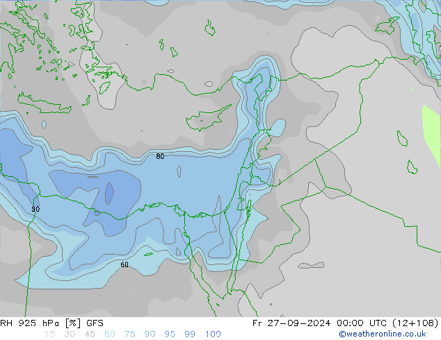 RH 925 hPa GFS ven 27.09.2024 00 UTC