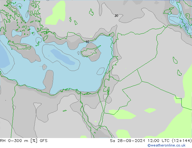 RH 0-300 m GFS  28.09.2024 12 UTC