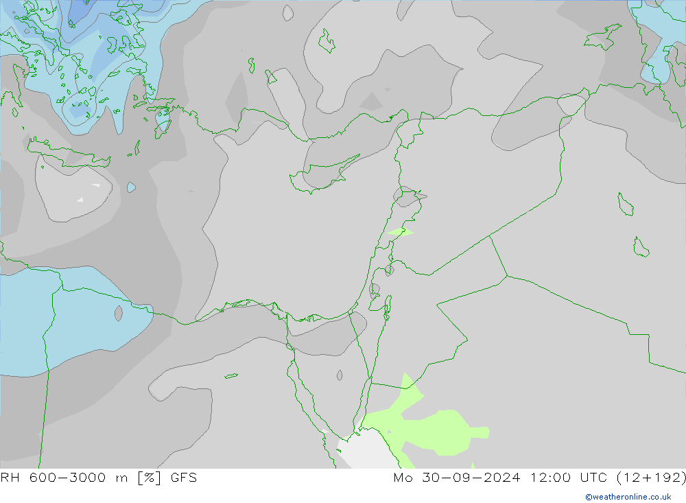 RH 600-3000 m GFS пн 30.09.2024 12 UTC