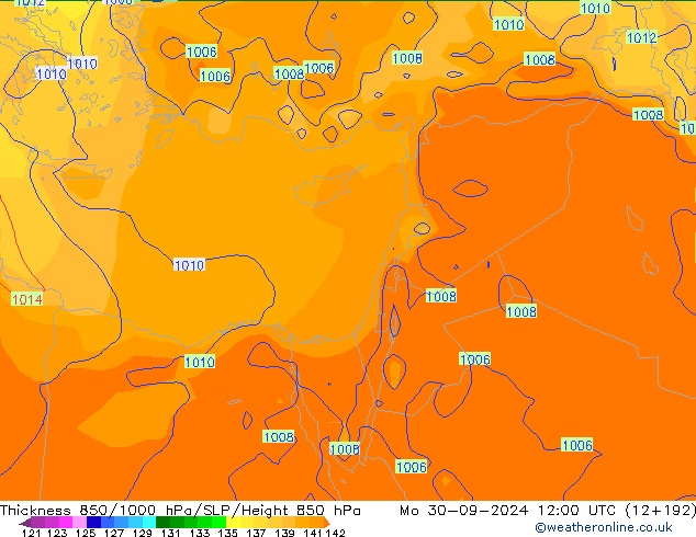 Thck 850-1000 hPa GFS Mo 30.09.2024 12 UTC