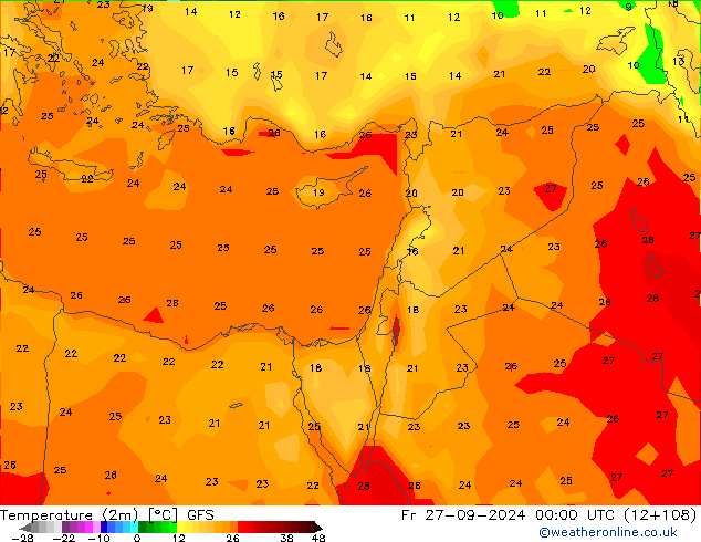 Temperatura (2m) GFS vie 27.09.2024 00 UTC