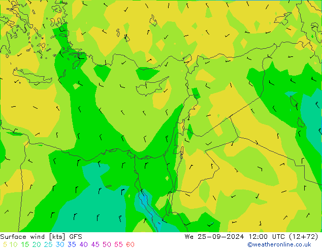 Bodenwind GFS Mi 25.09.2024 12 UTC