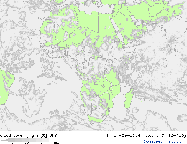 Nuages (élevé) GFS ven 27.09.2024 18 UTC