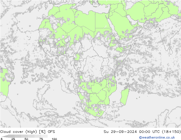 Cloud cover (high) GFS Su 29.09.2024 00 UTC