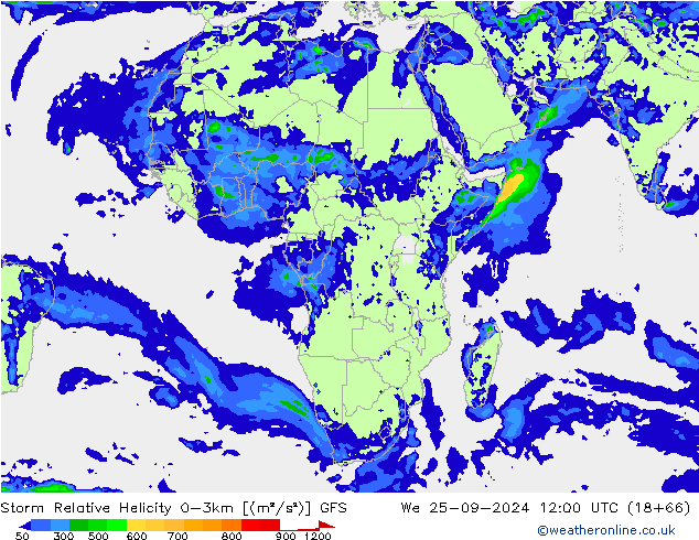 Storm Relative Helicity GFS We 25.09.2024 12 UTC