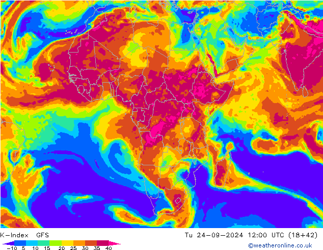 K-Index GFS wto. 24.09.2024 12 UTC