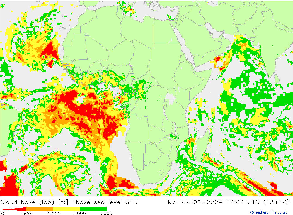 Cloud base (low) GFS pon. 23.09.2024 12 UTC