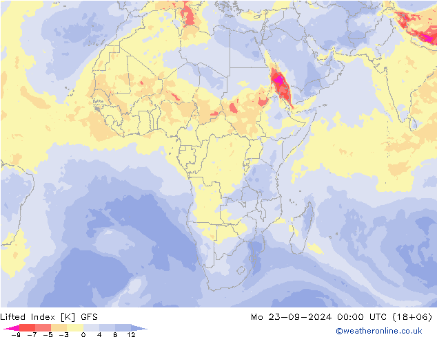 Lifted Index GFS ma 23.09.2024 00 UTC