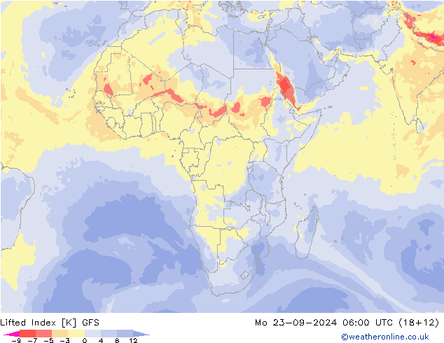 Lifted Index GFS Mo 23.09.2024 06 UTC