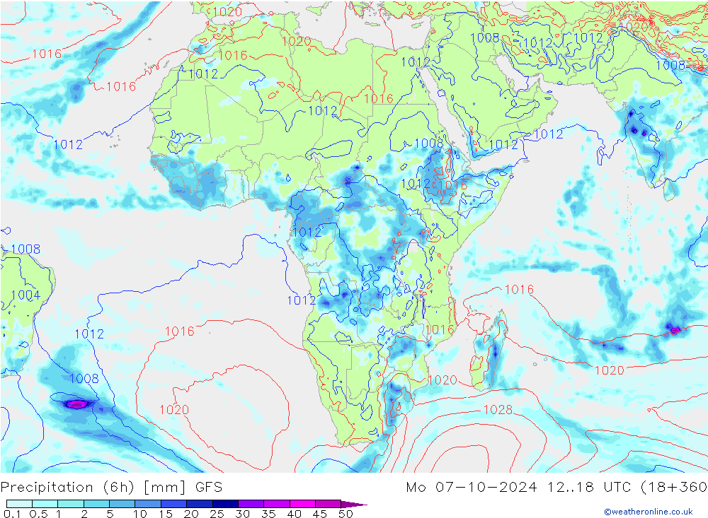 Z500/Rain (+SLP)/Z850 GFS Mo 07.10.2024 18 UTC