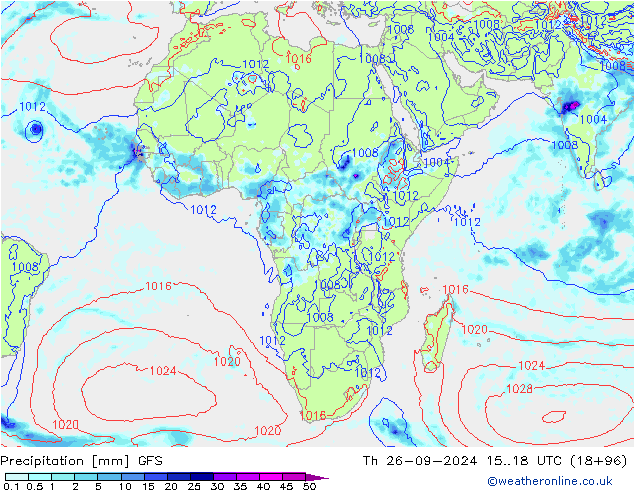 Srážky GFS Čt 26.09.2024 18 UTC