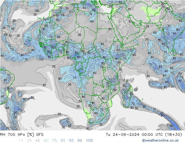 Humidité rel. 700 hPa GFS mar 24.09.2024 00 UTC