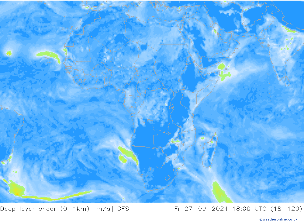 Deep layer shear (0-1km) GFS Fr 27.09.2024 18 UTC