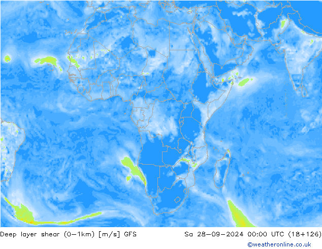 Deep layer shear (0-1km) GFS sam 28.09.2024 00 UTC