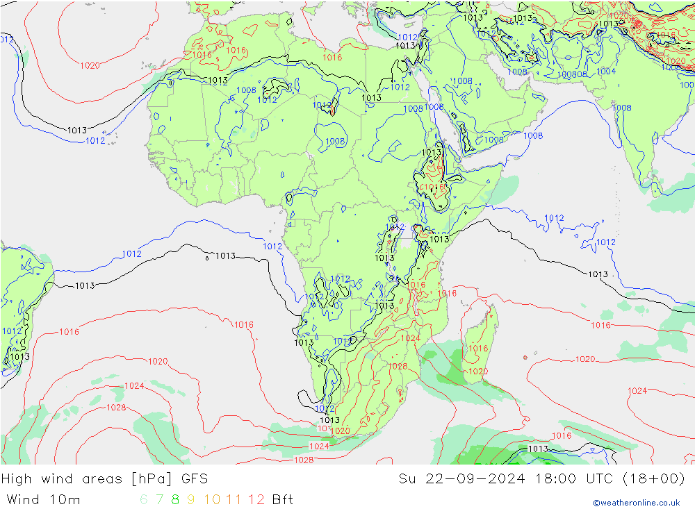 High wind areas GFS dom 22.09.2024 18 UTC