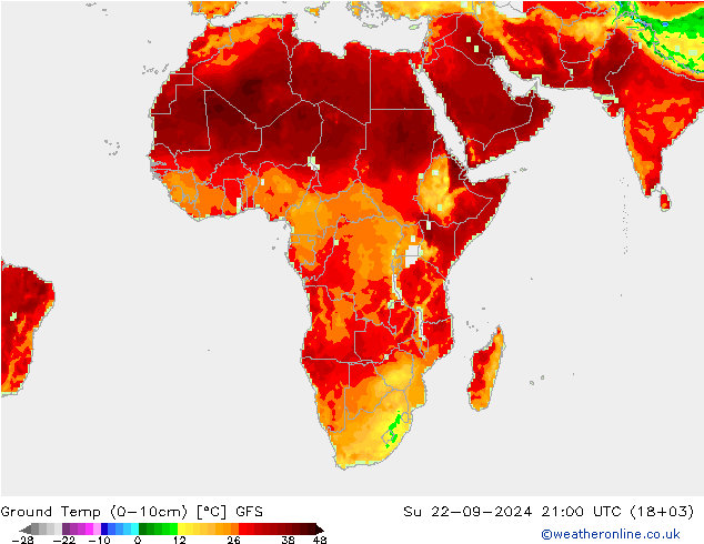 Ground Temp (0-10cm) GFS Su 22.09.2024 21 UTC