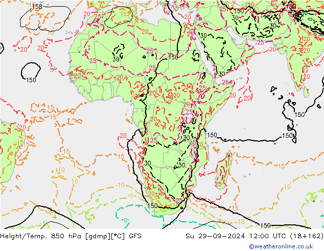 Z500/Rain (+SLP)/Z850 GFS Dom 29.09.2024 12 UTC