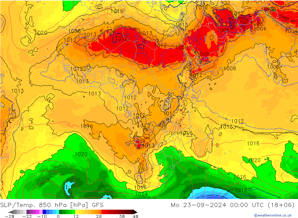 SLP/Temp. 850 hPa GFS Po 23.09.2024 00 UTC