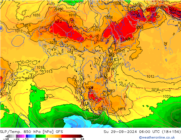 SLP/Temp. 850 гПа GFS Вс 29.09.2024 06 UTC