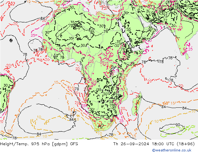 Height/Temp. 925 hPa GFS gio 26.09.2024 18 UTC