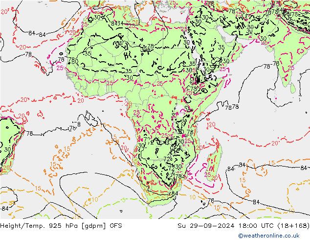 Height/Temp. 925 hPa GFS Su 29.09.2024 18 UTC