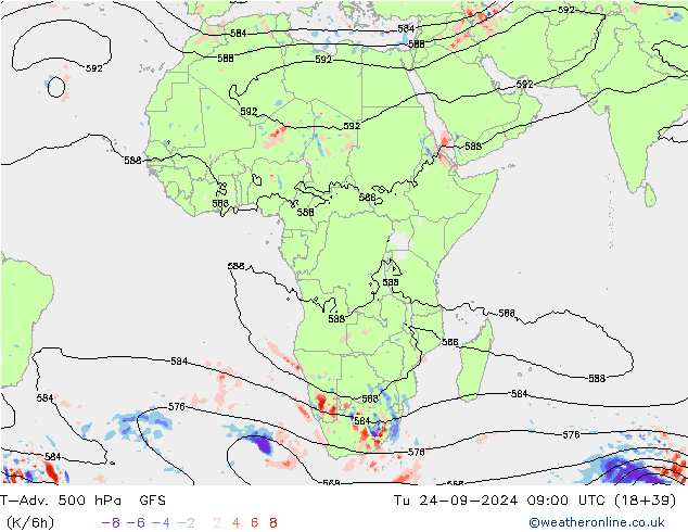 T-Adv. 500 hPa GFS  24.09.2024 09 UTC