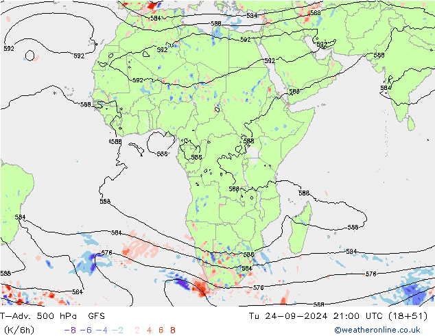 T-Adv. 500 hPa GFS Sa 24.09.2024 21 UTC