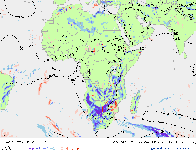 T-Adv. 850 hPa GFS pon. 30.09.2024 18 UTC