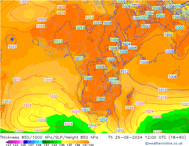 Thck 850-1000 hPa GFS Th 26.09.2024 12 UTC