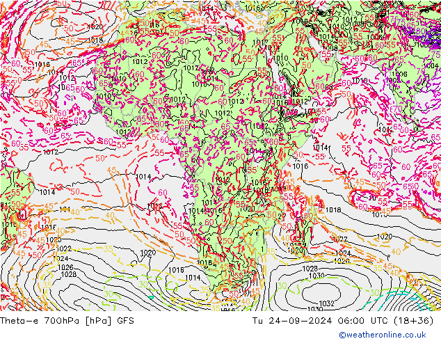 Theta-e 700гПа GFS вт 24.09.2024 06 UTC
