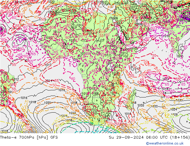 Theta-e 700hPa GFS Ne 29.09.2024 06 UTC