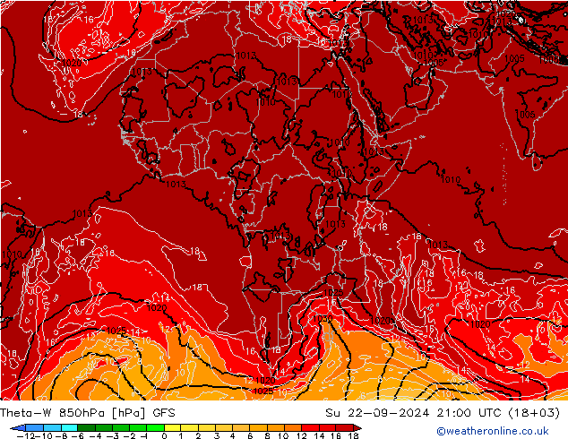 Theta-W 850hPa GFS dom 22.09.2024 21 UTC