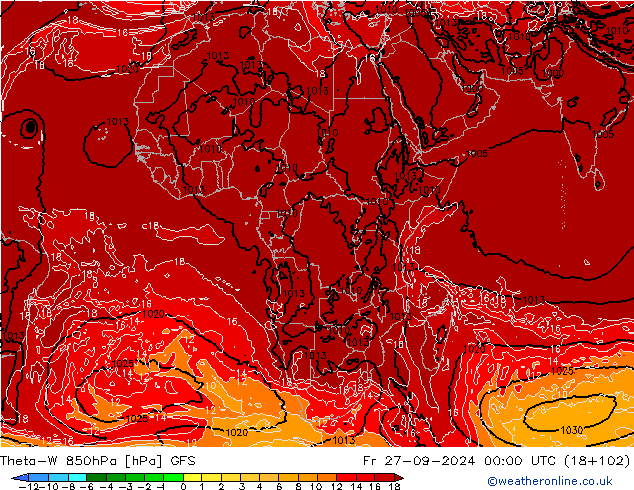 Theta-W 850hPa GFS vie 27.09.2024 00 UTC