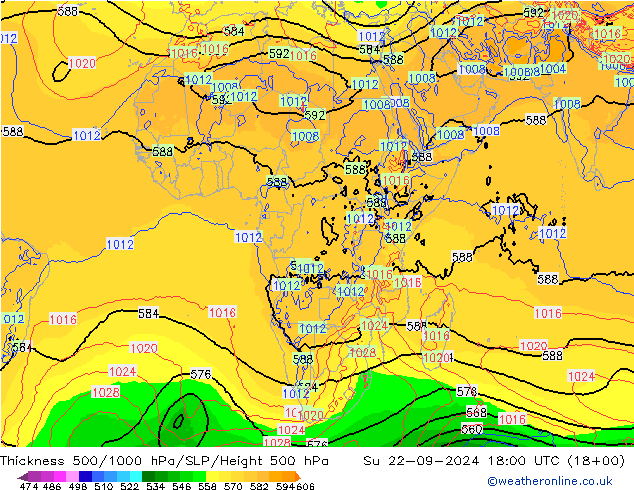 Thck 500-1000hPa GFS dom 22.09.2024 18 UTC